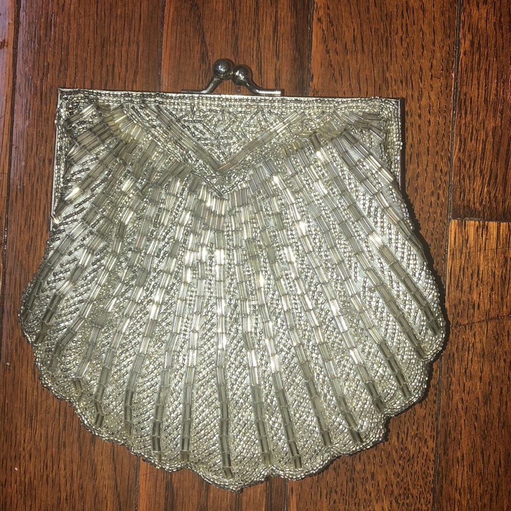 Silver beaded clutch